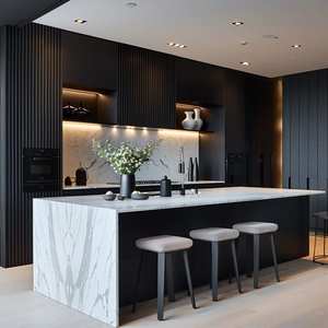 Style européen Taille personnalisée Paquet plat Armoires de cuisine Finition acrylique noire mate Évier en verre MDF <span class=keywords><strong>Menuiserie</strong></span> industrielle Sydney's - Product Image 3