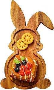 Plateaux de service en bois en forme de lapin, plateau de service en forme de lapin de Pâques pour fête de pendaison de crémaillère, décoration rustique de printemps - Product Image 2