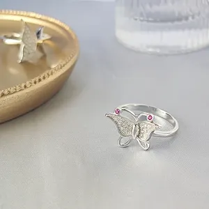 Ouro fornecedor jóias prata 925 anéis borboleta anéis jóias mulheres 925 sterling silver butterfly ring design