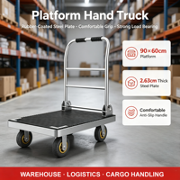 Chariot à plateforme en acier recouvert de caoutchouc pour le transport logistique, chariot de manutention pour entrepôt