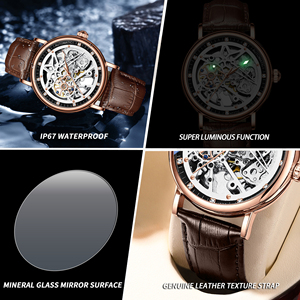 Montre-bracelet mécanique automatique de luxe pour homme, design vintage, tourbillon, cadran à aiguilles lumineuses, boîtier en métal, résistance à l'eau - Product Image 6