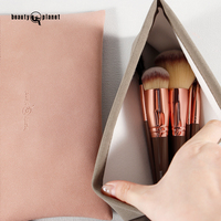 Set kuas rias wajah lembut Planet kecantikan dengan tas Set kuas rias wajah Vegan Eyeshadow serbuk perona pipi profesional rambut sintetis 15 buah