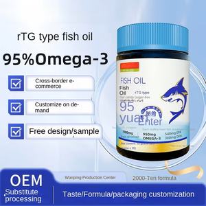 Capsules d'huile de poisson oméga 3 à 95 % pour adultes, flacon de 30 capsules, naturelles, améliorent la mémoire et le sommeil, emballage personnalisé OEM avec bouchon bleu 2 - Product Image 2