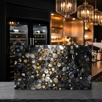 Mesa de Comedor de Cristal con Panel de Ágata Gris Multicolor, Losa de Ágata