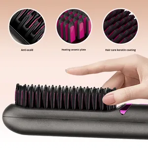 Cepillo Alisador y Rizador de Cabello 2 en 1 de Cerámica, con Pantalla LED, Funciona con Batería, Peine Eléctrico Portátil para Peinar el Cabello - Product Image 4