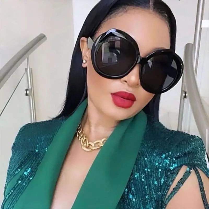 2023 Hot Sales Unisex Luxury Brand Designer Women Oversized UV400 Sun Glasses Vintage Black New Fashion Round Sunglasses Women