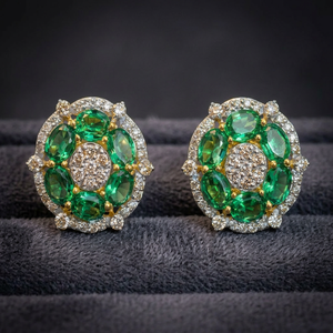 Green Oval Diamond <b>Earrings</b> Flower Cluster <b>Stud</b> <b>Earrings</b> Gold Halo Jewelry for Party Wedding - Product Image 3