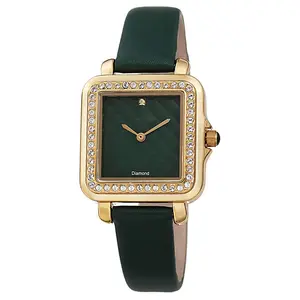 Elegante reloj cuadrado de cuarzo para mujer, de lujo, con bisel de cristal, chapado en oro de 24k