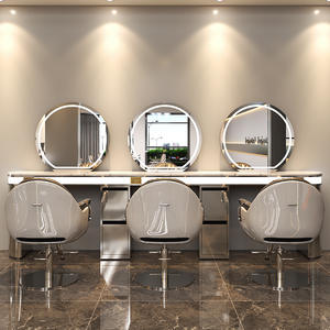 Estación de Espejo para Peluquería y <span class=keywords><strong>Barber</strong></span>ía, Espejo de Salón de Acero Inoxidable con Luces LED - Product Image 6