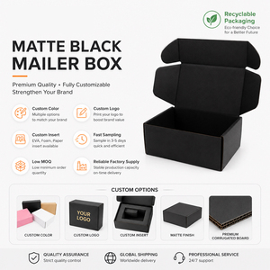 Premium <b>Black</b> Recycled Materials Mailing <b>Boxes</b> with Matt Lamination & Embossing Custom Made for Clothing & <b>Gift</b> Packaging - Product Image 4