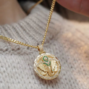 תכשיטי חיות משובח משובחים 18 קארט זהב אמיתי צהוב זהב אמיתי זהב טבעי אמרלד טבעי שרשרת תליון נשים תכשיטים - Product Image 5