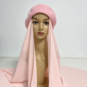 Chapeau béret musulman de style français pour femmes <span class=keywords><strong>avec</strong></span> <span class=keywords><strong>hijab</strong></span> instantané en mousseline de soie Châle et écharpe d'été tout-en-un en mousseline de soie - Product Image 4