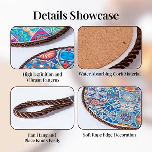 แผ่นรองกันความร้อนเซรามิกแบบแขวน แผ่นรองกันความร้อนพอร์ซเลน ฐานไม้ก๊อก ขนาด 6 นิ้ว ป้องกันจานร้อน ปกป้องโต๊ะ เป็นมิตรกับสิ่งแวดล้อม - Product Image 5