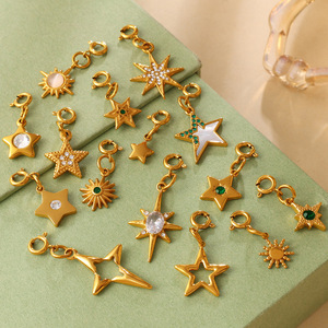Dijes de estrella y sol de acero inoxidable chapados en oro de 18 quilates, accesorios de joyería DIY, colgante unisex para collar o pulsera - Product Image 2
