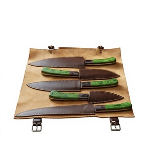 Ensemble de couteaux de cuisine en acier Damas, 5 pièces, manche en bois, lames droites, couteaux de chef, lame polie, ambidextres, haute qualité, 58-60HRC - Product Image 1