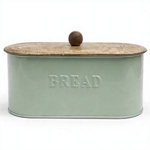 Green Metal <b>Bread</b> <b>Bin</b> with <b>Wooden</b> Lid Rectangle Moisture Proof Nordic Style <b>Bread</b> Box for Kitchen - Product Image 3