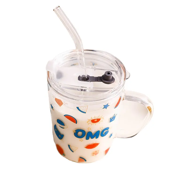 Restaurant Food Grade 500 ml Beverages Juice Clear Mugs Custom Glass Mug With Straw