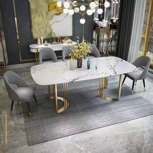 Bàn Cà Phê Vuông Màu Vàng Bắc Âu Sang Trọng Nhẹ Bàn Ăn Đá Cẩm Thạch Sáng Tạo Góc Tròn Bằng Thép Không Gỉ Đơn Giản Hiện Đại - Product Image 3