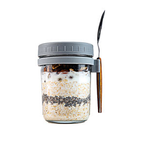 Amazons Newly 10oz Glass Mason Frascos <span class=keywords><strong>de</strong></span> avena durante la noche con tapas y cucharas Contenedores <span class=keywords><strong>de</strong></span> plástico herméticos <span class=keywords><strong>para</strong></span> almacenamiento <span class=keywords><strong>de</strong></span> alimentos - Product Image 3