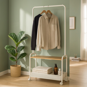 Modern Home Organizer Free Garment Rack Stylish Rolling Wheels Easy Assembly Metal <b>Storage</b> Basket Multifunction Shoes - Product Image 3