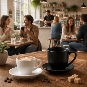 Tasse à expresso et cappuccino personnalisée Kingze 80/220/300/320 ml, tasse à café en céramique européenne mate et soucoupe pour hôtel, café - Product Image 5
