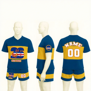 Conjunto de Camiseta y Pantalones Cortos de Fútbol para Hombre, Diseño Personalizado con la Bandera de Cabo Verde 2026, Cuello Redondo, Transpirable, 100% Poliéster - Product Image 1