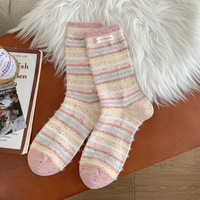 Chaussettes en laine à rayures et blocs de couleur, chaussettes mi-mollet pour femmes, chaussettes en laine épaisse et chaude à pois pour l'automne et l'hiver