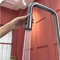 Robinet de cuisine moderne haut de gamme en laiton, monocommande, céramique, finition brossée, à poser sur plan, pour évier à légumes, eau chaude et froide, avec douchette télescopique extractible