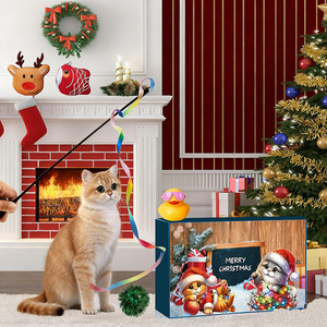 Eco-Friendly <b>Rubber</b> & <b>Plastic</b> Christmas Pet Toy Set Blind Box Cat Feather Teaser and Ball Bell Holiday Gift for Cats - Product Image 2