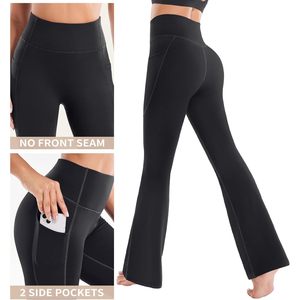 FOXA Fleece Lined Yoga Pants High Waist With Pockets Warm <b>Flare</b> <b>Leggings</b> For Women Winter Workout Wear - Product Image 4