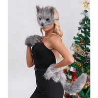 Masque de fête d'Halloween en fourrure pelucheuse confortable en gros, masque de mascarade, gants en fourrure d'ours et de loup avec queue en fourrure