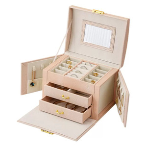 Cross-border Hot Selling Rectangular China PU <b>Leather</b> <b>Jewelry</b> <b>Box</b> for Rings Necklaces with Lens Storage Portable Wholesale - Product Image 5