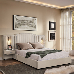 Cama de Plataforma Ajustable Tamaño Queen, Moderna, de Madera de Pino, Tapizada, con Cabecera de Terciopelo con Diseño Floral, Ideal para Apartamentos, Suave - Product Image 3