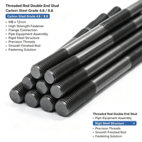 Carbon Steel Double End Stud Bolt, Grade 4.8 & 8.8, Threaded Stud for Flange & Pipe Connection