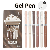 Lot de 6 stylos à bille liquides esthétiques sur le thème du café, pointe fine 0,5 mm, encre gel noire, pour l'école, le bureau et les fournitures d'écriture