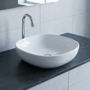 Lavabo encastré de luxe moderne en céramique de haute qualité pour lavabo de salle de bain d'hôtel design rectangulaire avec égouttoir - Product Image 1
