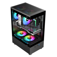 Ruix Hobbit Noir ATX Mid Tower Boîtier d'ordinateur en alliage d'aluminium avec ventilateur à haut débit d'air pour bureau et table de jeu