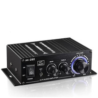 AK-280 2 Kanallı Mini HiFi Stereo Amplifikatör, Kompakt Ses Amplifikatörü Bas ve Tiz Kontrolü Müzik Çalar Hoparlör