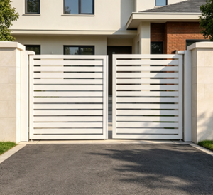 <span class=keywords><strong>Cancello</strong></span> Moderno <span class=keywords><strong>Bianco</strong></span> in Alluminio a Doppia Anta a Battente con Lamelle, Stile Costiero Hamptons, Verniciato a Polvere Antiruggine, Standard Australiano - Product Image 3