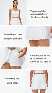 <span class=keywords><strong>Jupe</strong></span> athlétique taille haute FQL249 à séchage rapide <span class=keywords><strong>avec</strong></span> ourlet festonné, ceinture extensible et <span class=keywords><strong>short</strong></span> <span class=keywords><strong>intégré</strong></span> pour le tennis et le pickleball - Product Image 2