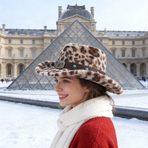 หมวกคาวบอยลายเสือดาว ZhenXi ขนาด M56-58 ซม. ปีกกว้าง อุ่นสบายสำหรับฤดูใบไม้ร่วงและฤดูหนาว ดีไซน์ทันสมัย เหมาะสำหรับการเดินทาง - Product Image 3