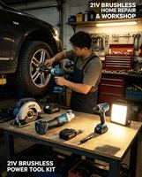 Kit combiné d'outils électriques à batterie lithium 21V avec moteur sans balais supérieur pour les travaux de construction et d'atelier intensifs