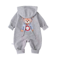 Vêtements pour bébés nouveau-nés du printemps, 100% coton, manches longues, fermeture éclair, combinaison bébé à motif d'ours, 0-3 ans, vente en gros de vêtements pour bébés