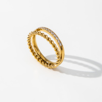 YF3428 Nouvelle bague vintage tendance étanche en acier inoxydable plaqué or PVD 18 carats, double couche torsadée, zircon 5A