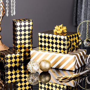 HOMERAL Checkered <b>Wrapping</b> <b>Paper</b> Roll Black And Gold Metallic Foil 46.8 Sq Ft Reversible Gift Wrap - Product Image 2