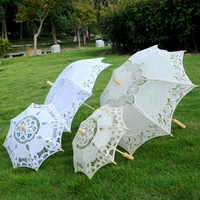 Paraguas de Encaje Personalizado de 19 Pulgadas, Paraguas Blanco para Boda, Paraguas de Boda de 10 Varillas Color Marfil para Invitados