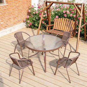 Ensemble de salle à manger d'extérieur mince de qualité supérieure <span class=keywords><strong>pour</strong></span> terrasse, avec <span class=keywords><strong>table</strong></span> circulaire en verre, idéal <span class=keywords><strong>pour</strong></span> les petits espaces arrière étroits - Product Image 2
