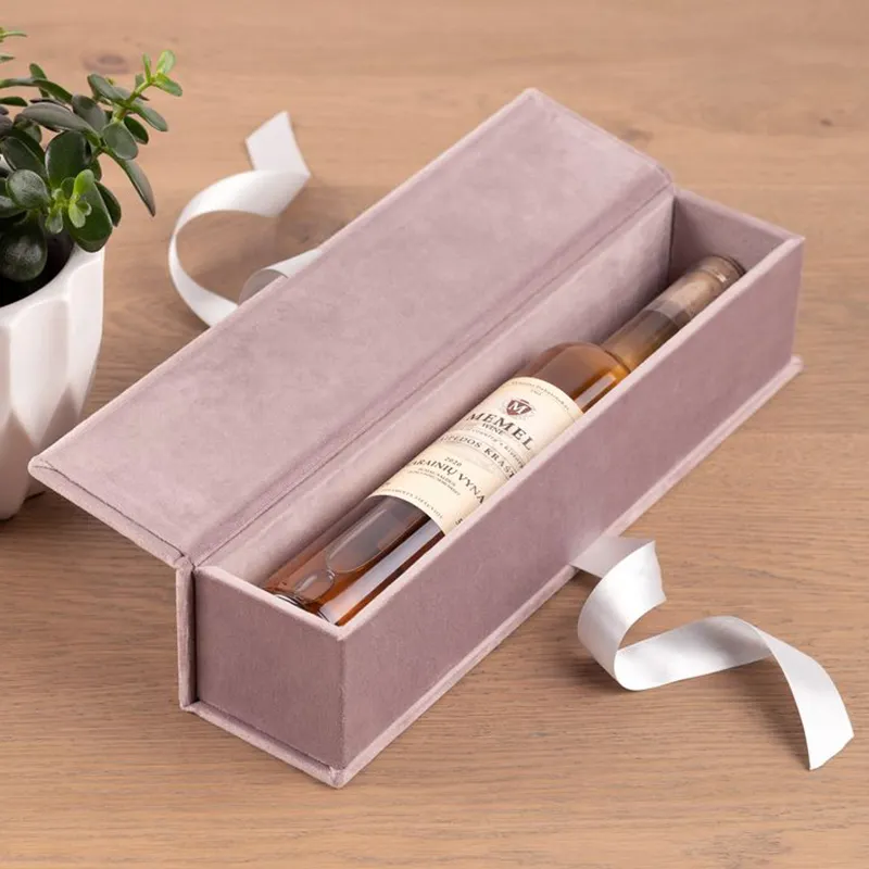 Caja de regalo de embalaje de botella de vino de champán tinto plegable magnética de lujo con logotipo personalizado caja de champán con cinta