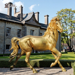 Statue grandeur nature de décor d'art d'immeubles Sculpture de cheval courant en bronze doré - Product Image 5