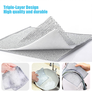 Paño de Limpieza de Doble/Única Capa con Alambre Plateado, Paño de Cocina Reutilizable para Fregar y Limpiar Platos - Product Image 3